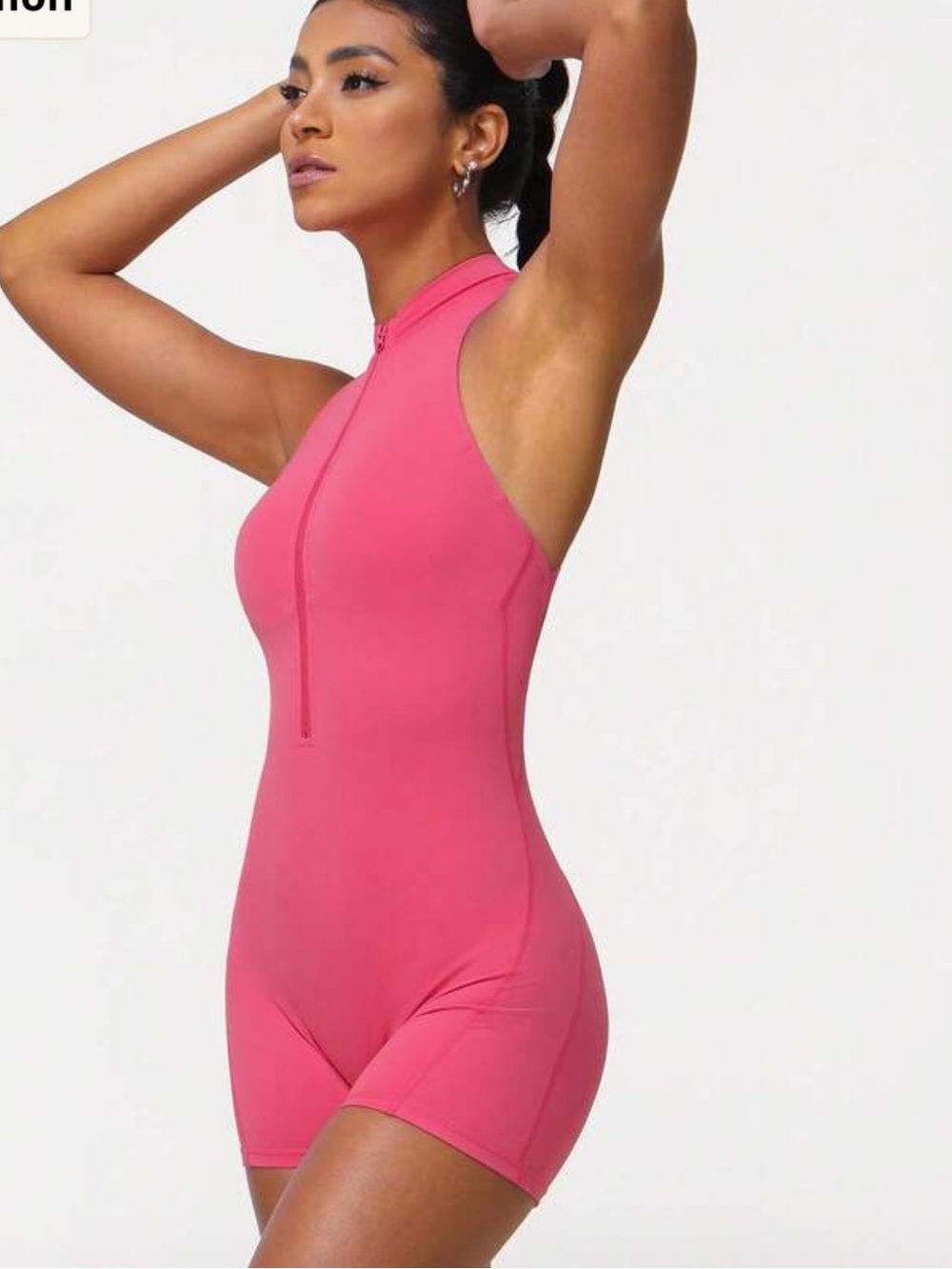 SHEIN Hot Pink Sleeveless Zip-Front Romper